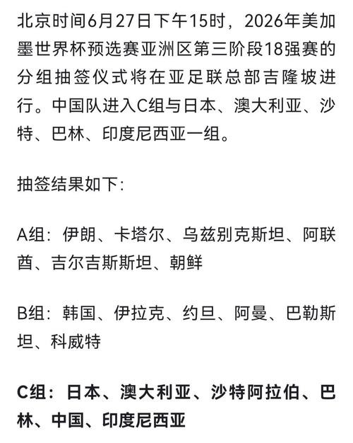 2026世界杯外围:亚洲区预赛的国足对手解析 2026世界杯外围:亚洲区预赛的国足对手解析